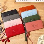 Wholesale Women Fashion Solid Color Cartoon Cat Tassel Zipper Long Purses - Image 3