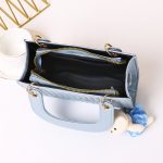 Women Fashion Casual Solid Color Rhombic Pattern Bear Pendat Handbag - Image 4