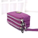 Women Fashion Solid Color Frosted Three-Layer Zipper Storage Purses - Image 3