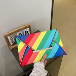 Wholesale Women Fashion Rainbow Color Block Envelope Rectangular Purses - Image 3
