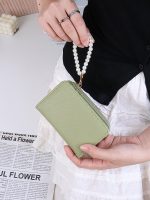 Women Fashion Solid Color Litchi Pattern Short Pearl Chain Multi-Card Coin Wallet - Image 4