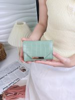 Women Fashion Casual Solid Color Crocodile Pattern Short Three-Fold Coin Wallet - Image 4