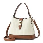 Women Fashion Casual Contrast Color Large Capacity Bucket Handbag