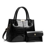Wholesale Women Fashion Casual Solid Color Crocodile Pattern Handbag Bag Two-Piece Set
