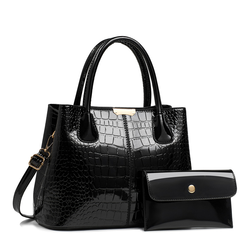 main_4-111 Wholesale Women Fashion Casual Solid Color Crocodile Pattern Handbag Bag Two-Piece Set - Image 1