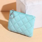 Women Fashion Solid Color Rhombic Quilted Zipper Mini PU Wallet - Image 4