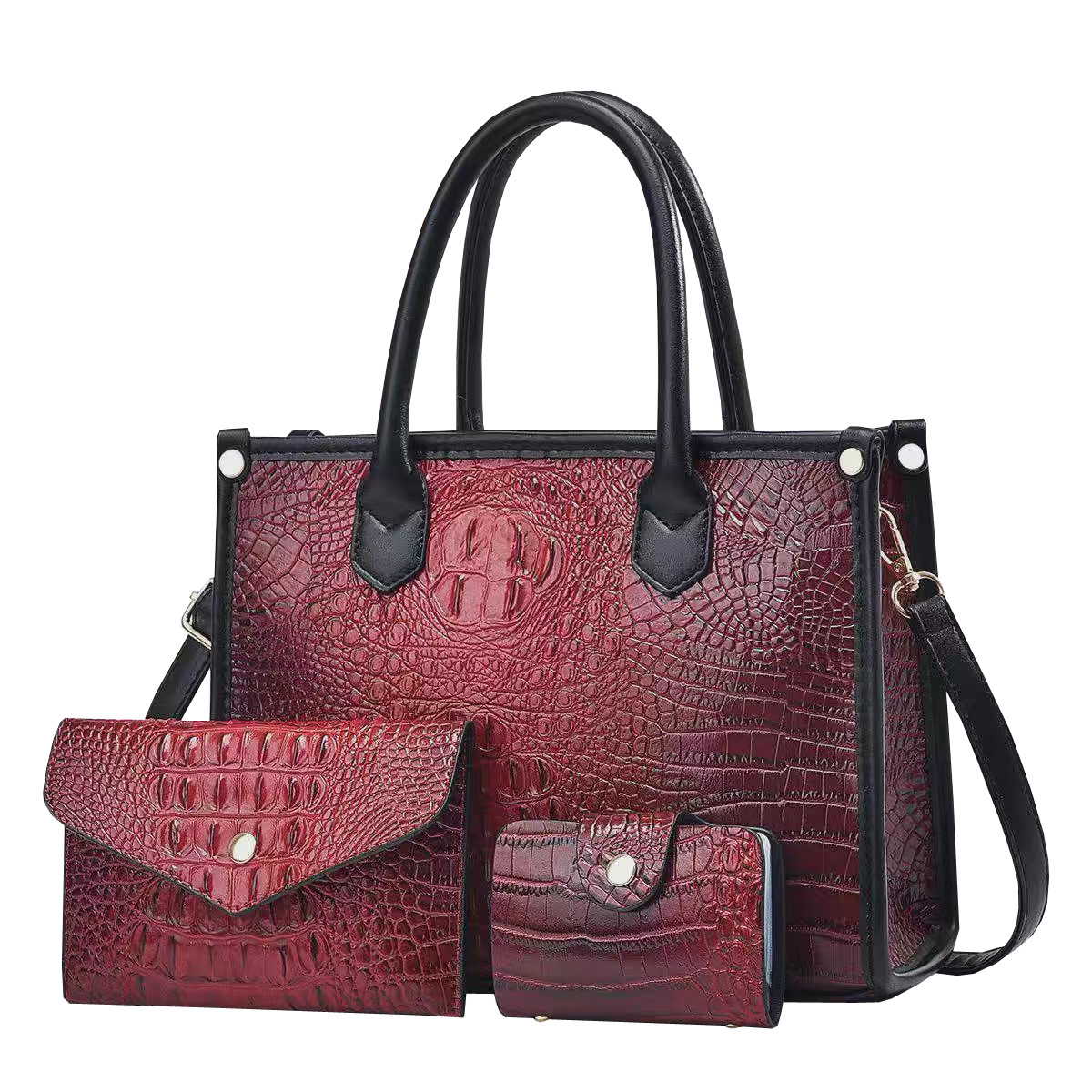 main_4-120 Wholesale Women Fashion Crocodile-Pattern Large Capacity Handbag Three-Piece Set - Image 1