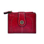 Wholesale Women Fashion Retro Solid Color Oil Leather Hollow-Out Multifunctional Zipper Wallet - Image 4