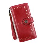 Wholesale Women Fashion Elegant Solid Color Oil Wax Leather Zipper Long Wallet - Image 4