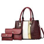 Wholesale Women Fashion Casual Bright Stone-Print Large Capacity PU Handbag Three-Pice Set