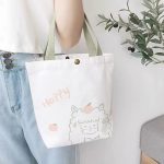 Wholesale Women Simple Cartoon Cute Lamb Print Canvas Shopping Bag - Image 3