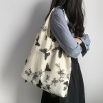 Wholesale Women Fashion Creative Embroidered Black Butterfly Lace Large Capacity Canvas Tote Bag - Image 4