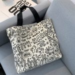 Wholesale Women Simple Cute Cat Line Print Large Capacity Canvas Tote Bag - Image 3