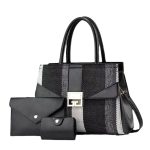 Wholesale Women Fashion Casual Color Block Stripe Handbag Three-Piece Set