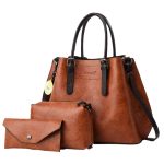 Wholesale Women Retro Casual Solid Color Soft PU Handbag Three-Piece Set