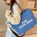 Women Fashionable Solid Color Large Capacity Letter Canvas Tote Bag - Image 3