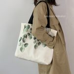 Wholesale Women Simple Leaf Print Large-Capacity Canvas Tote Bag - Image 3