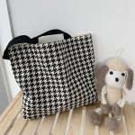 Wholesale Women Fashionable Large Capacity Houndstooth Canvas Tote Bag - Image 4