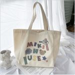 Wholesale Women Cute Letter Bear Print Large Capacity Canvas Tote Bag - Image 4