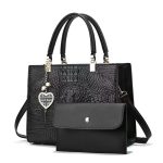 Wholesale Women Fashion Bright Leather Bag Crocodile Stone Pattern Large Capacity Handbag Set