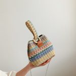 Wholesale Women Fashion Retro Multicolor Straw Bucket Bag - Image 4