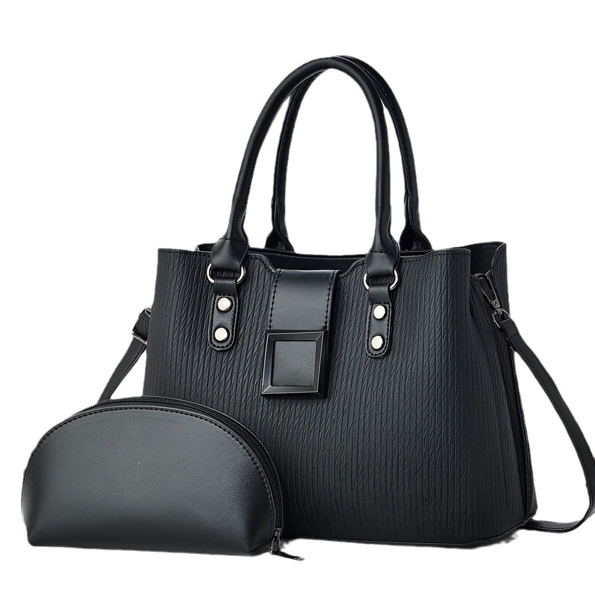 main_4-145 Women Fashion Simple Solid Color Bag Large Capacity Handbag Two-Piece Set - Image 1