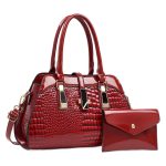Wholesale Women Fashion Casual Solid Color Bag Crocodile Pattern Platinum Bright Leather Handbag Set