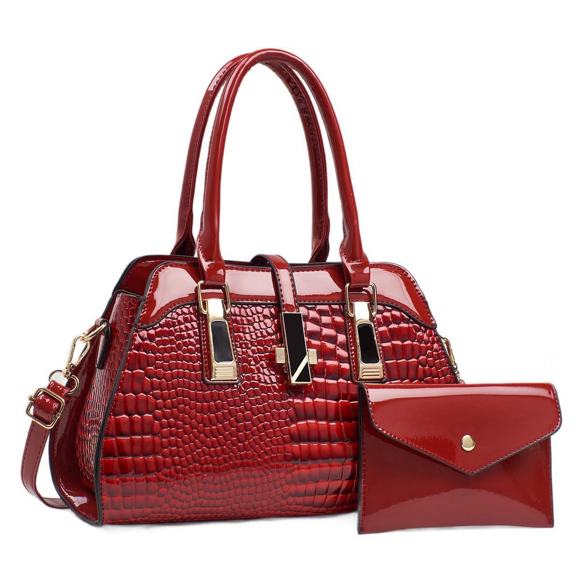 main_4-152 Wholesale Women Fashion Casual Solid Color Bag Crocodile Pattern Platinum Bright Leather Handbag Set - Image 1