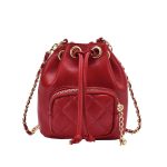 Wholesale Women Fashion Casual Solid Color Rhomboid Chain Bucket Drawstring Crossbody Bag - Image 5