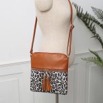 Women Contrast Color Leopard Tassel Bag - Image 5