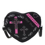 Wholesale Women Fashion Retro Gothic Cross Printed Love Shaped Chain Crossbody Bag - Image 4