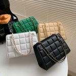 Women'S Fashion Check Indentation Simple Chain Small Square Bag - Image 4