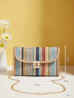 Wholesale Women Fashion Rainbow Woven Flap Lock Square Chain Crossbody Bag - Image 5