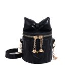 Wholesale Fashion Cute Mini Solid Color Bowknot Zipper Cylindrical Crossbody Bag - Image 4
