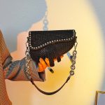 Women Elegant Rhinestone Inlay Design Solid Color Saddle Crossbody Bag - Image 5
