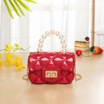 Wholesale Women Elegant Mini Flap Buckle Design Pearl Decoration Solid Color PU Crossbody Bag - Image 5