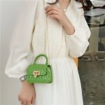 Women Fashion Solid Color Mini Lock Chain Crossbody Bag - Image 4