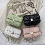 Wholesale Women Fashion Solid Color Diamond Flap Square Chain Crossbody Bag - Image 5
