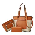 Wholesale Fashion Contrast Color Bag Stitching Large-Capacity Handbag Three-Piece Set - Image 5