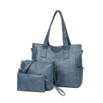 Wholesale Women Fashion Retro Solid Color Large Capacity Shoulder Bag Three-Piece Bag Set - Image 2