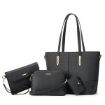 Women Fashion Casual Solid Color Crocodile Woven Tote Bag Four-Piece Bag Set - Image 4