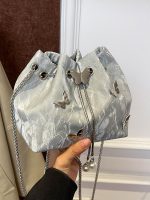 Women Fashion Solid Color Butterfly Decoration Bucket Shoulder Bag - Image 5