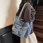 Wholesale Women Fashion Casual Large Capacity Denim Tote Bag - Image 4