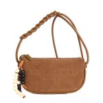 Women Fashion Simple Solid Color Letter Jacquard Bead Pendant Shoulder Bag - Image 5