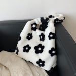 Wholesale Women Fashion Cute Black White Floral Plush Shoulder Bag
