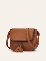 Wholesale Women Fashion Casual Solid Color Flip Saddle Tassel Shoulder Bag - Image 3