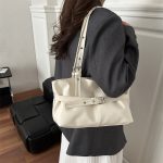 Women Fashion Casual Simple Solid Color Large Capacity Shoulder Bag - Image 4