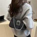 Wholesale Women Fashion Casual Solid Color Chain Belt Denim Shoulder Bag - Image 4