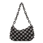 Wholesale Women Fashion Casual Denim Canvas Checkerboard Chain Shoulder Bag - Image 5