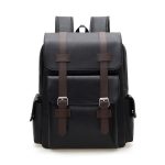 British Retro Soft Pu Leather Backpack Casual Large Capacity Travel Belt Buckle Backpack